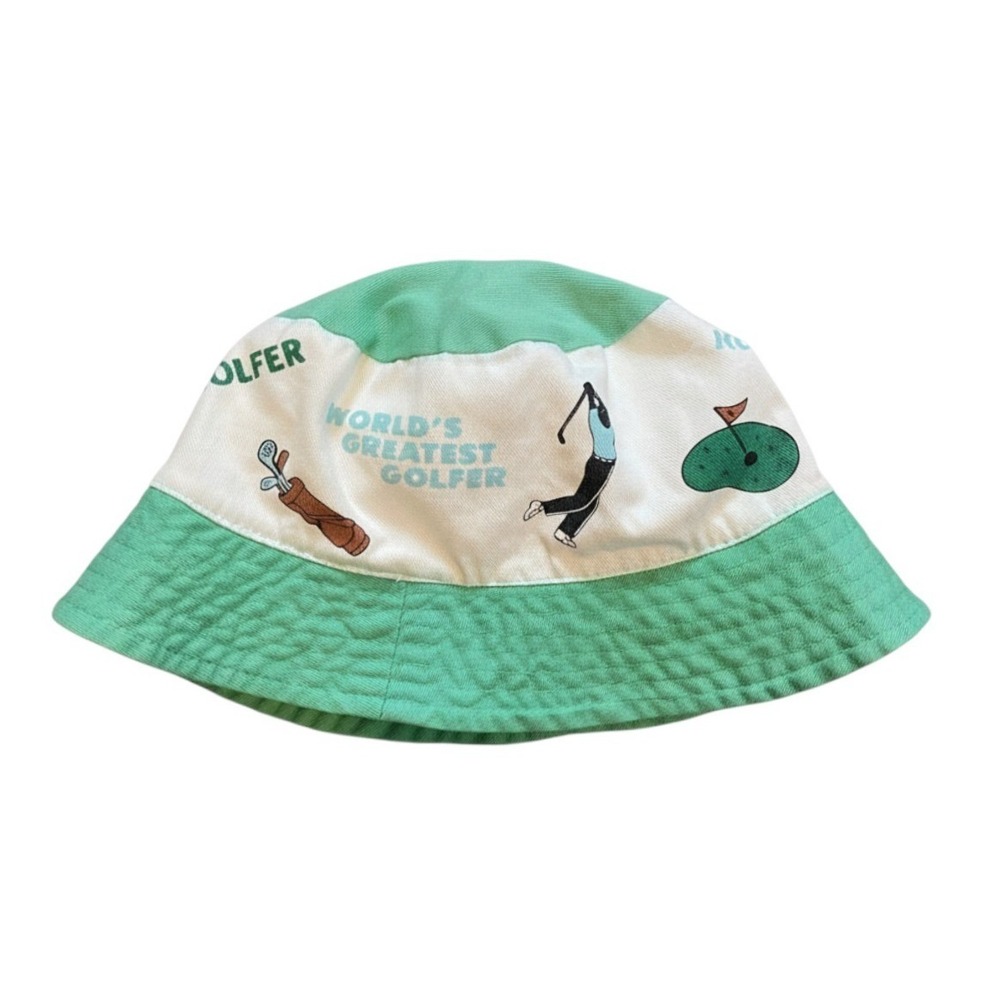 Vintage 90s Bucket Hat Golf Novelty Graphic Green White Sporty Retro Y2K Preppy